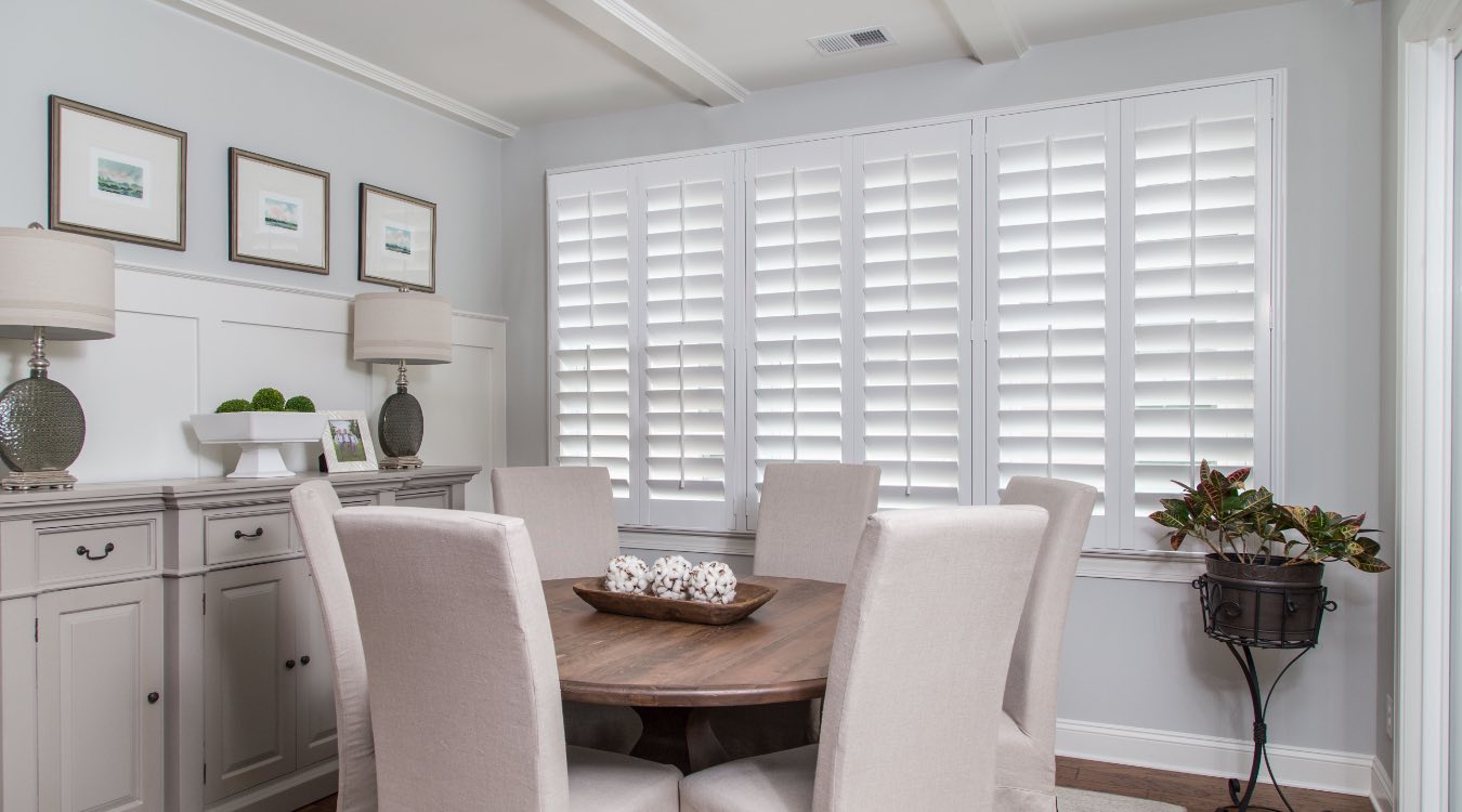 Dining room with plantation shutters